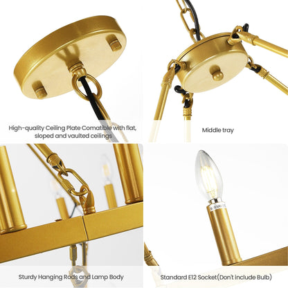 Lustre moderne de style ferme à 2 niveaux, lustre rond en forme de roue de chariot, grand luminaire pour plafond haut.