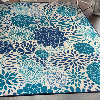 Tapis d'intérieur/extérieur tissé plat à motifs floraux modernes