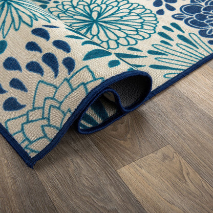 Tapis d'intérieur/extérieur tissé plat à motifs floraux modernes