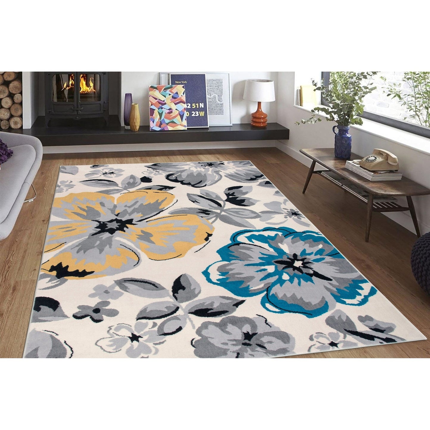Tapis moderne à motif floral de la World Rug Gallery