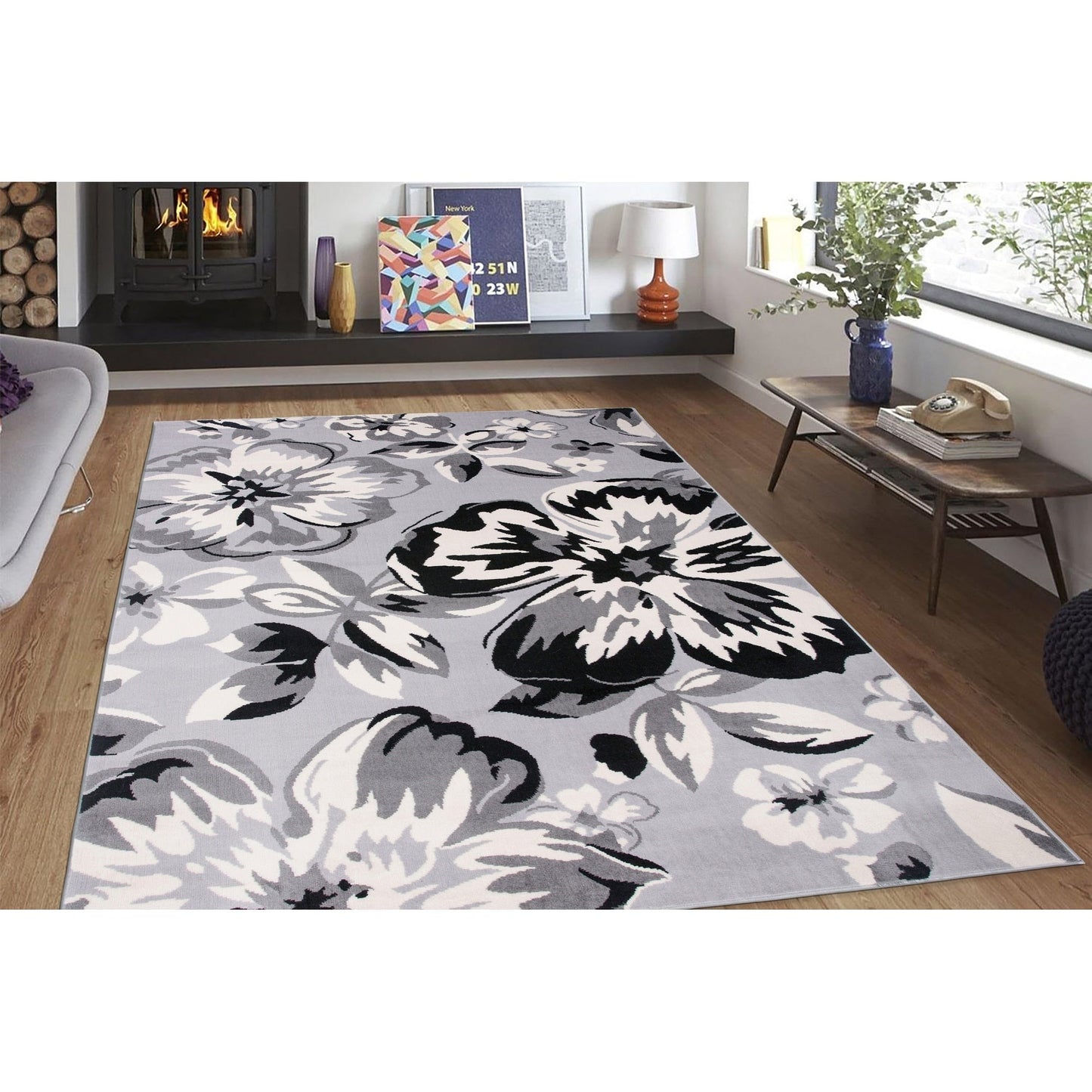 Tapis moderne à motif floral de la World Rug Gallery
