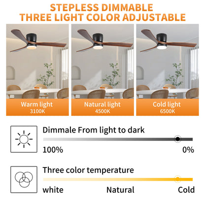 Ventilateur de plafond moderne encastré avec lustre, éclairage LED à intensité variable et télécommande, ventilateur de plafond à moteur réversible de 42 pouces pour salon, noir