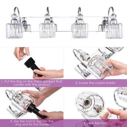 Applique murale linéaire moderne et glamour à 3 ou 4 lumières en cristal, à intensité variable, pour salle de bain.