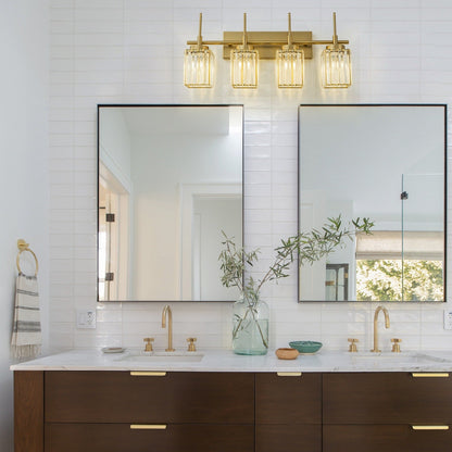 Applique murale moderne dorée à intensité variable, style cylindrique glamour pour salle de bain, applique murale en cristal pour coiffeuse