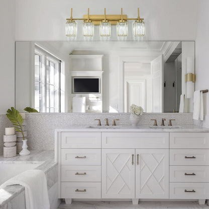 Applique murale moderne dorée à intensité variable, style cylindrique glamour pour salle de bain, applique murale en cristal pour coiffeuse