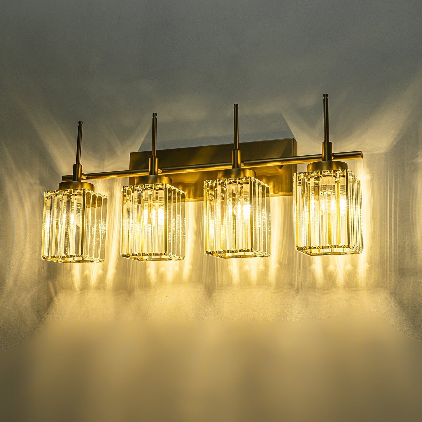 Applique murale moderne dorée à intensité variable, style cylindrique glamour pour salle de bain, applique murale en cristal pour coiffeuse