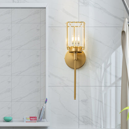 Applique murale moderne dorée à intensité variable, style cylindrique glamour pour salle de bain, applique murale en cristal pour coiffeuse