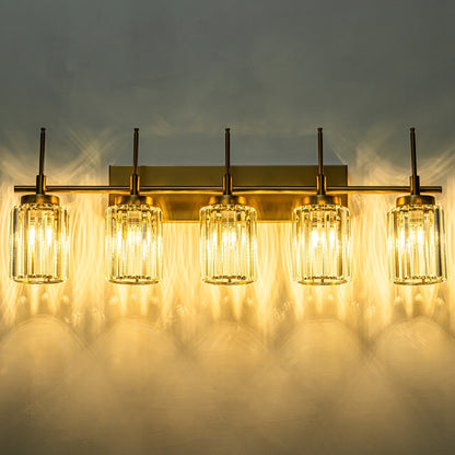 Applique murale moderne dorée à intensité variable, style cylindrique glamour pour salle de bain, applique murale en cristal pour coiffeuse