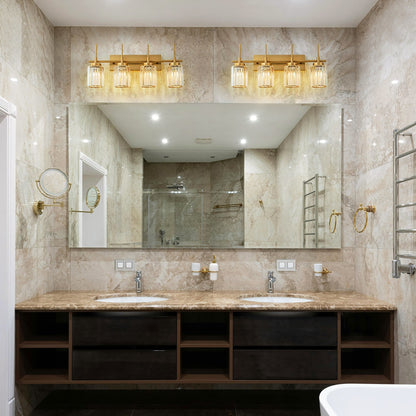 Applique murale moderne dorée à intensité variable, style cylindrique glamour pour salle de bain, applique murale en cristal pour coiffeuse