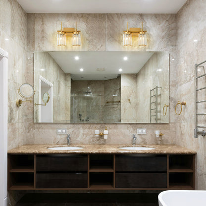 Applique murale moderne dorée à intensité variable, style cylindrique glamour pour salle de bain, applique murale en cristal pour coiffeuse