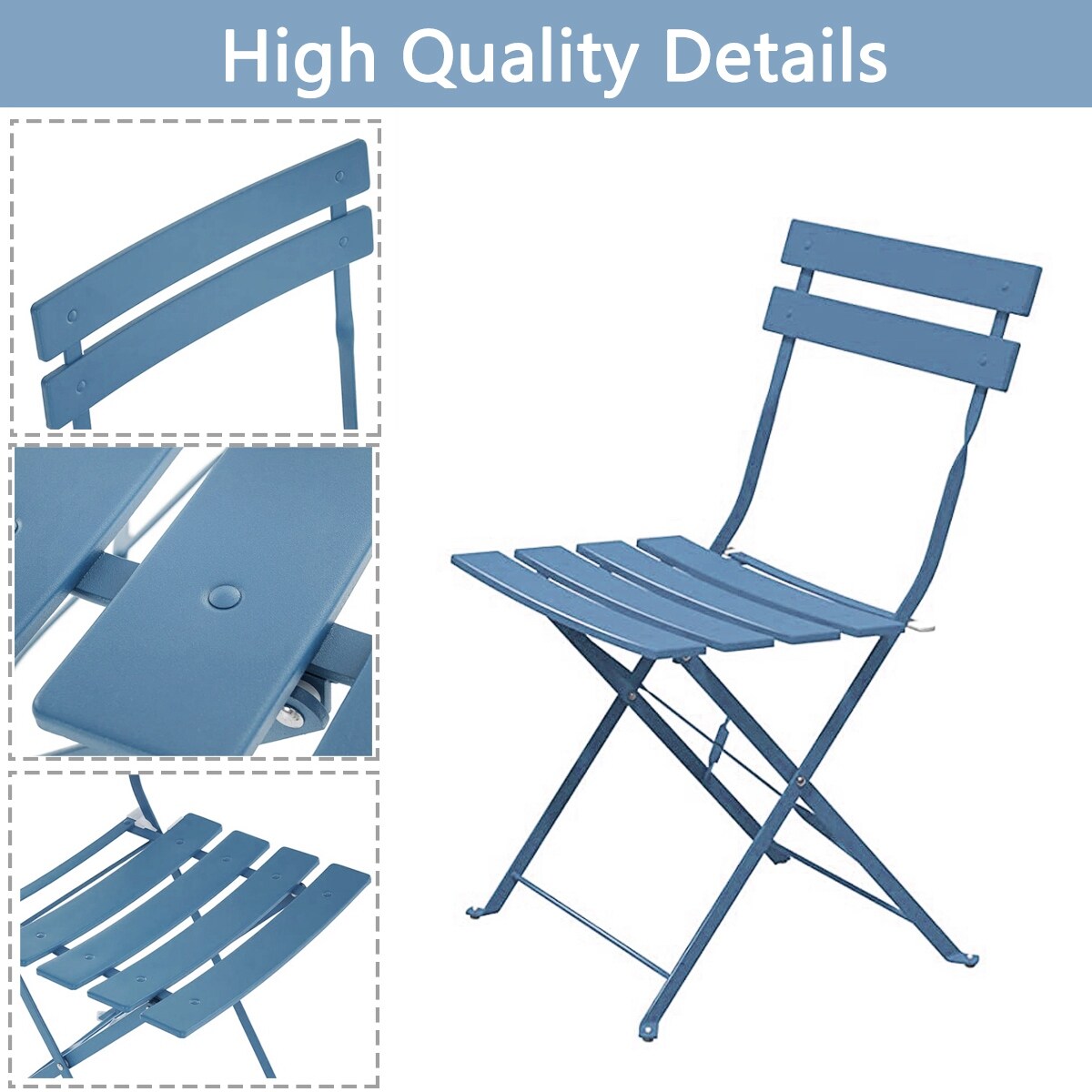 Ensemble bistrot pliant en métal 3 pièces, résistant aux intempéries, pour l'extérieur et l'intérieur, idéal pour la terrasse, la cour et le jardin.