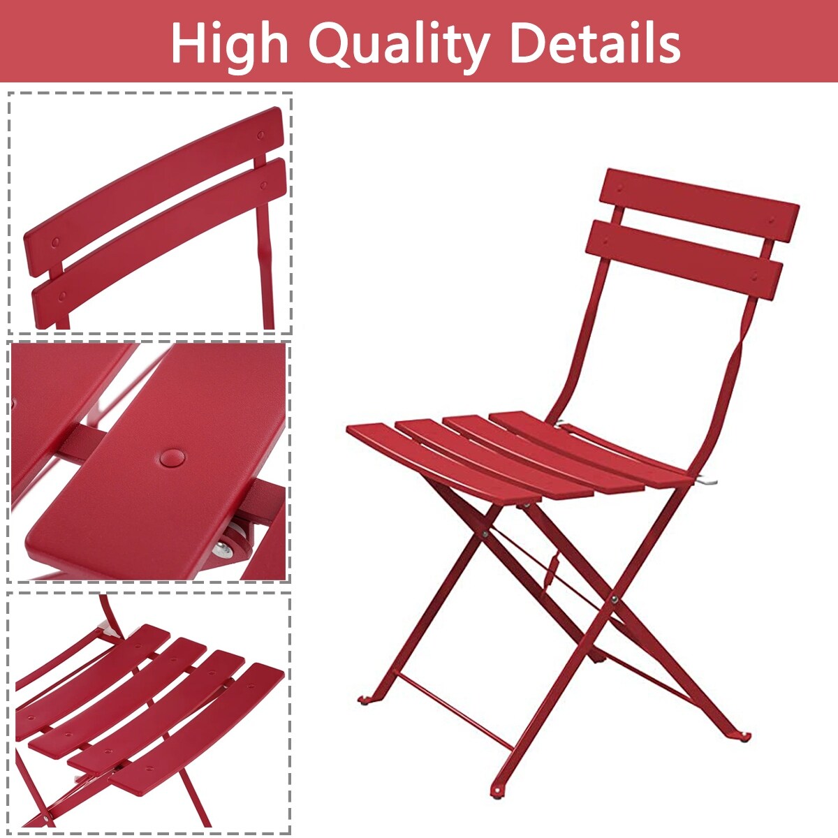 Ensemble bistrot pliant en métal 3 pièces, résistant aux intempéries, pour l'extérieur et l'intérieur, idéal pour la terrasse, la cour et le jardin.