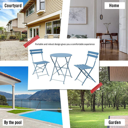 Ensemble bistrot pliant en métal 3 pièces, résistant aux intempéries, pour l'extérieur et l'intérieur, idéal pour la terrasse, la cour et le jardin.