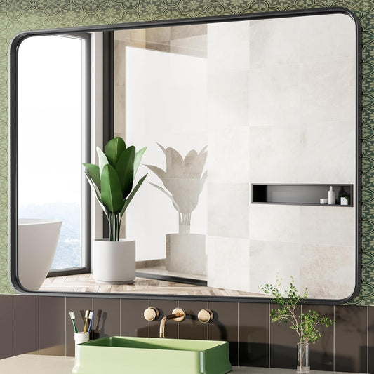 Miroir de salle de bain mural moderne avec cadre en métal et garantie de 5 ans