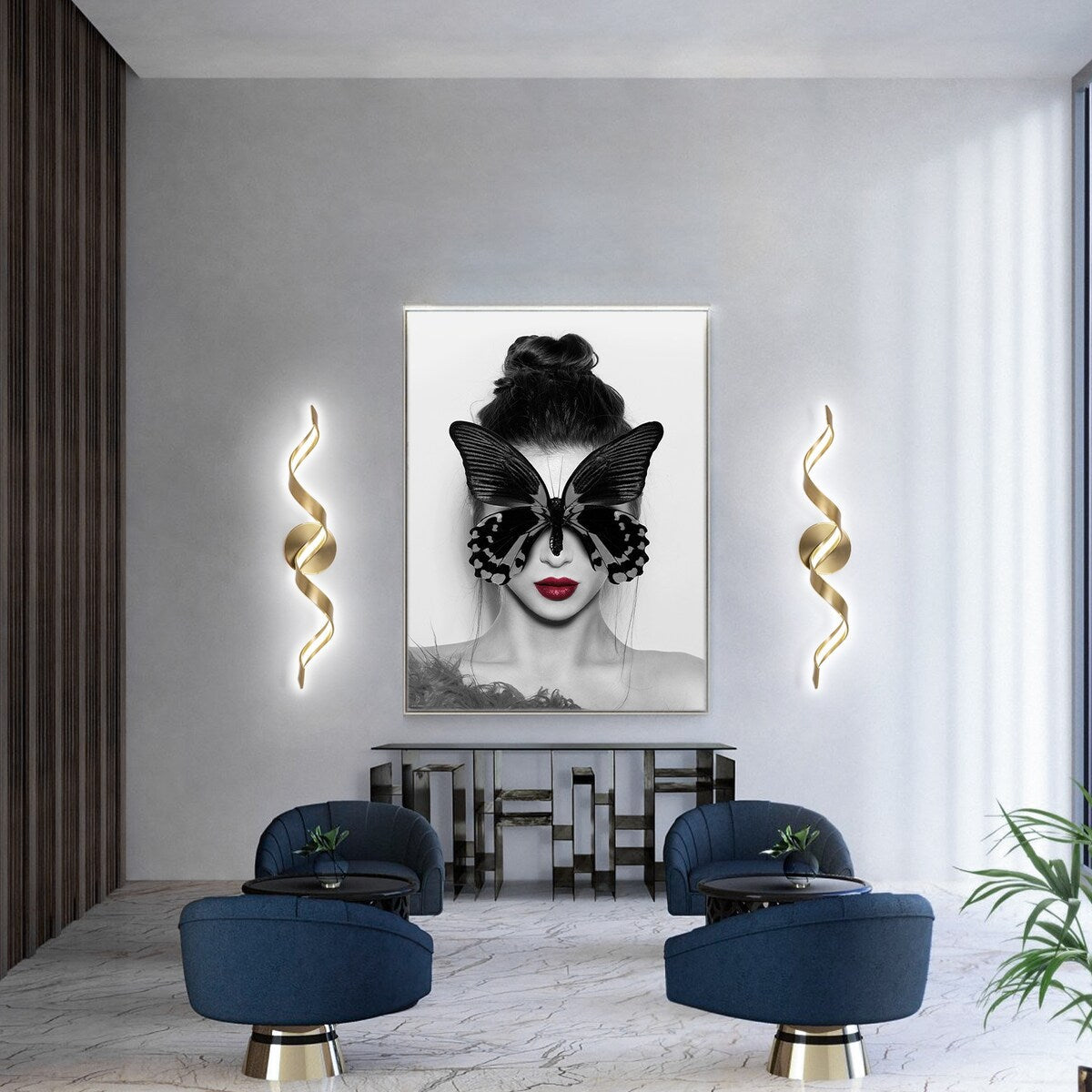 Applique murale LED moderne à spirale pour salle de bain, intensité variable.