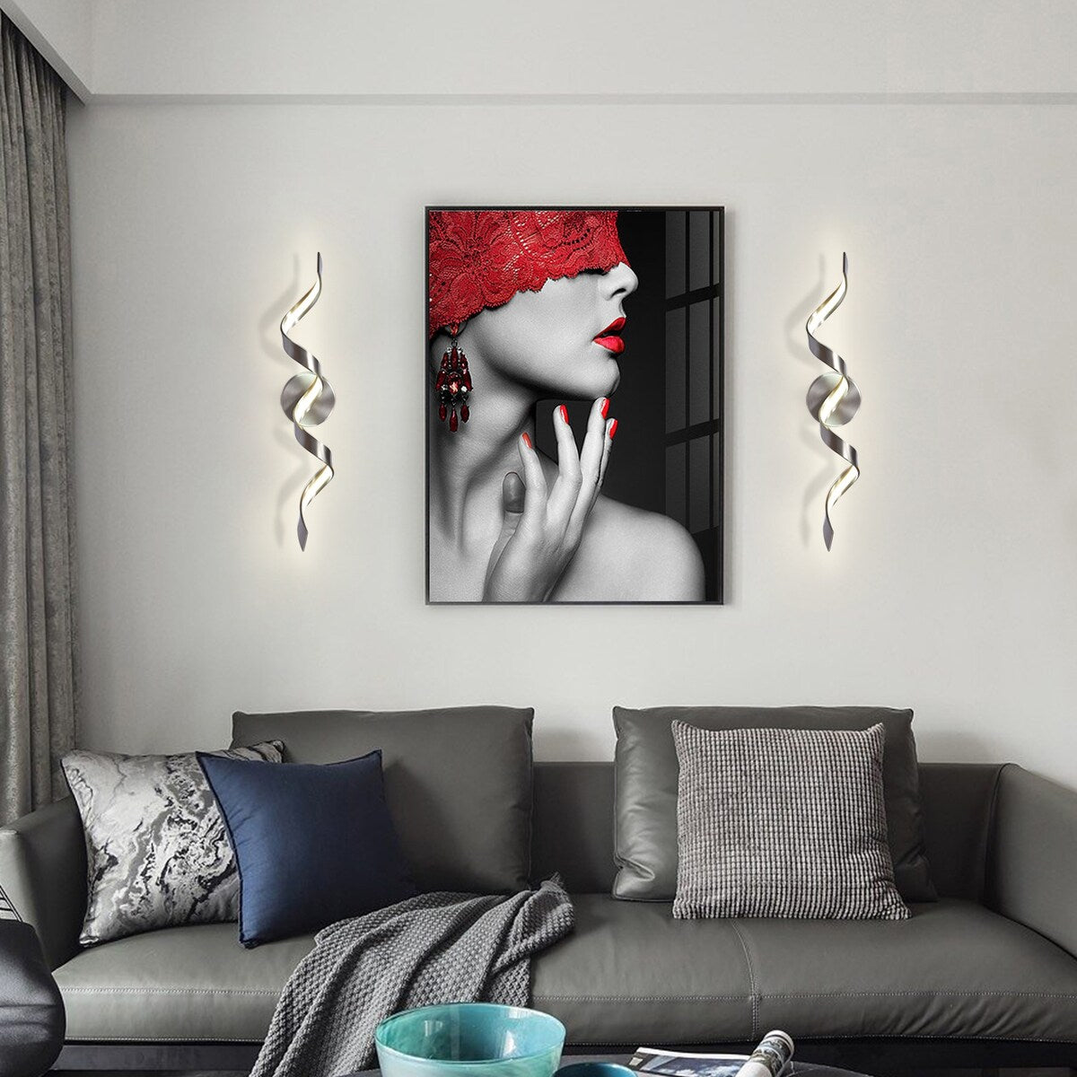 Applique murale LED moderne à spirale pour salle de bain, intensité variable.