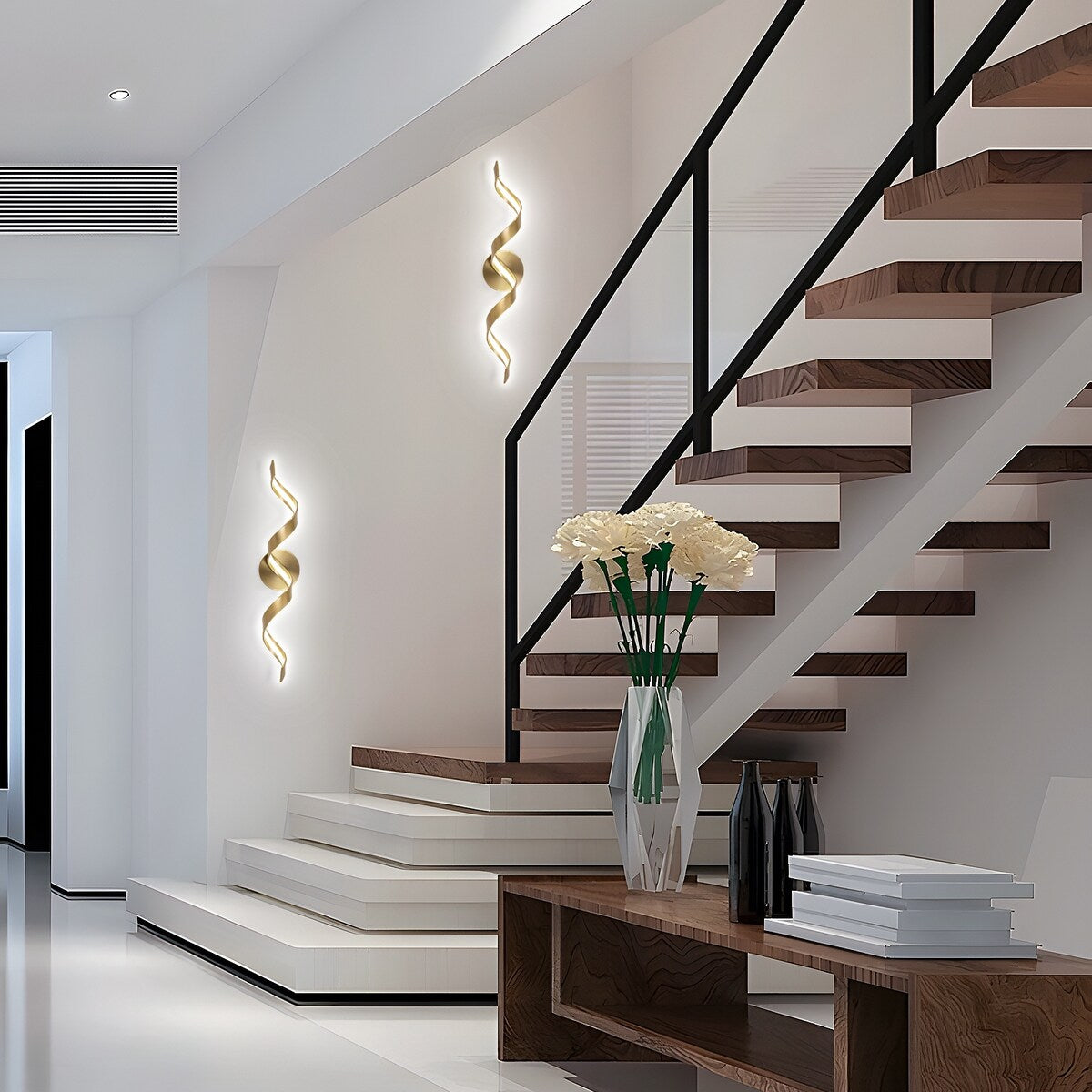 Applique murale LED moderne à spirale pour salle de bain, intensité variable.