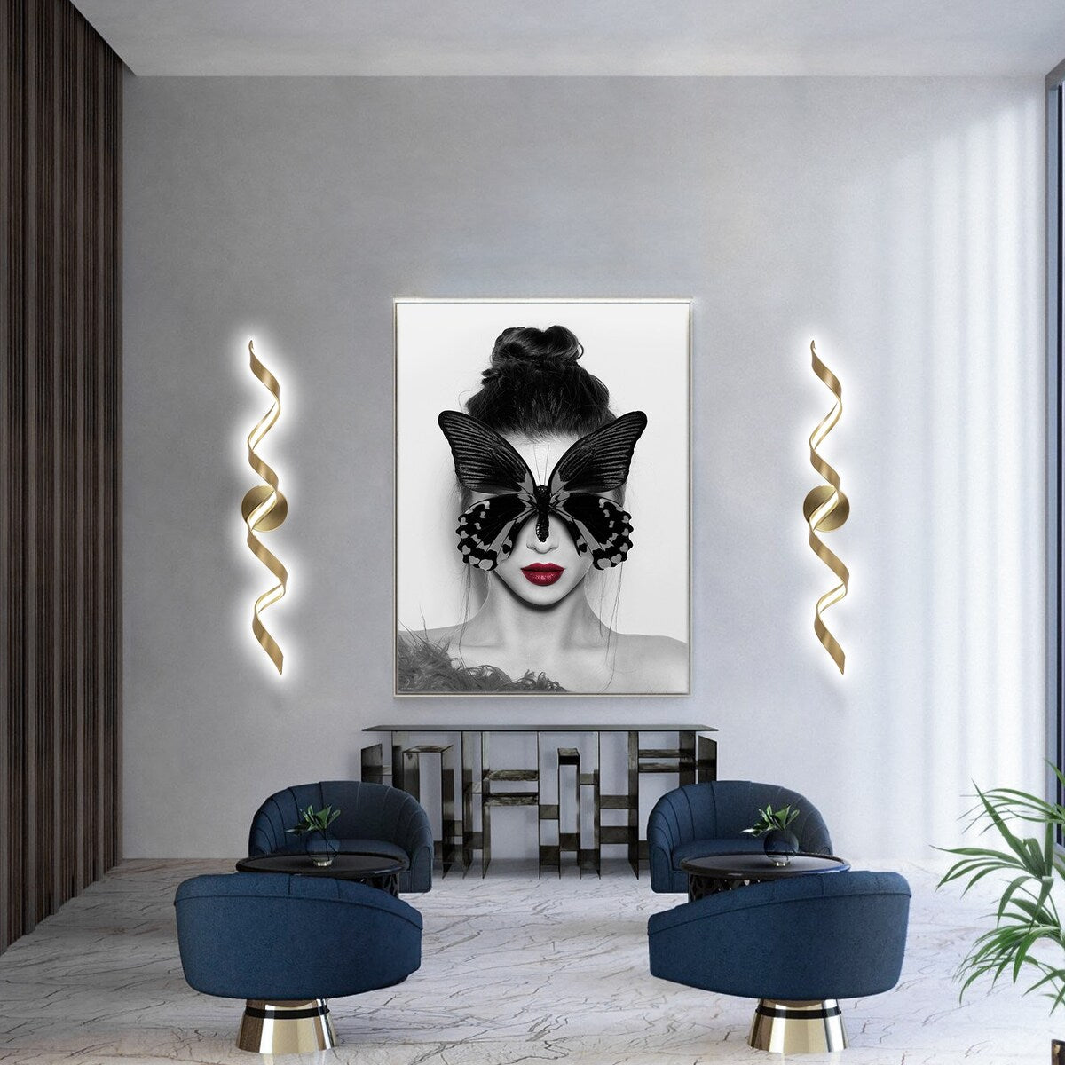 Applique murale LED moderne à spirale pour salle de bain, intensité variable.