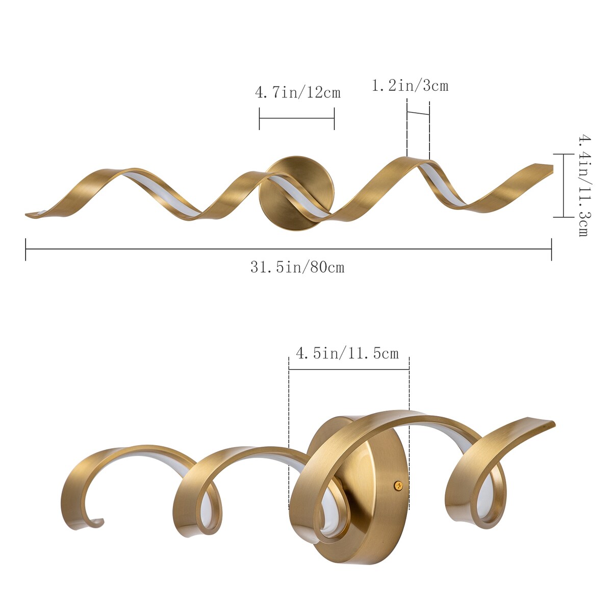 Applique murale LED moderne à spirale pour salle de bain, intensité variable.