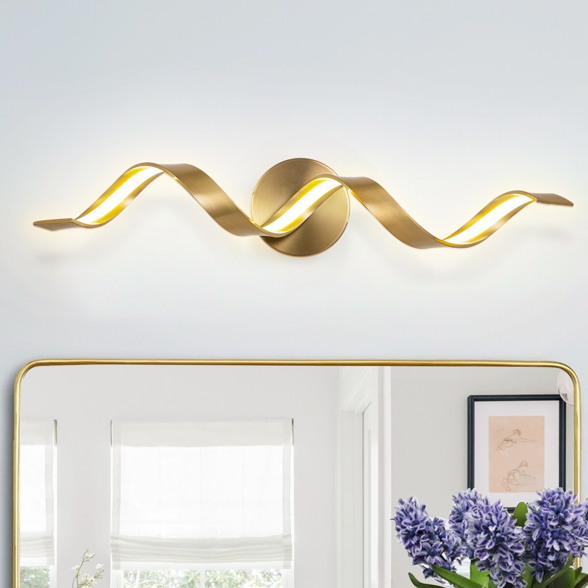 Applique murale LED moderne à spirale pour salle de bain, intensité variable.