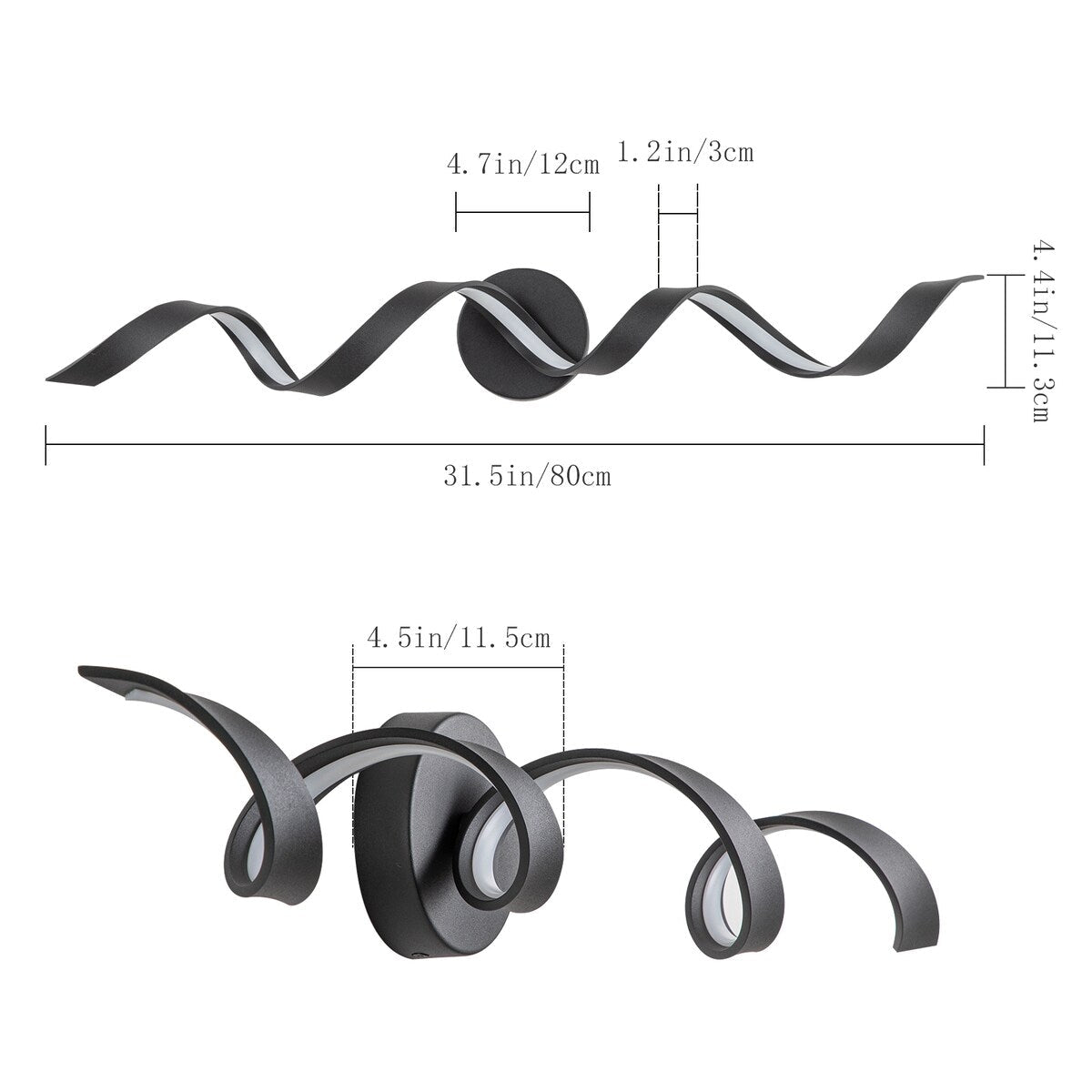 Applique murale LED moderne à spirale pour salle de bain, intensité variable.