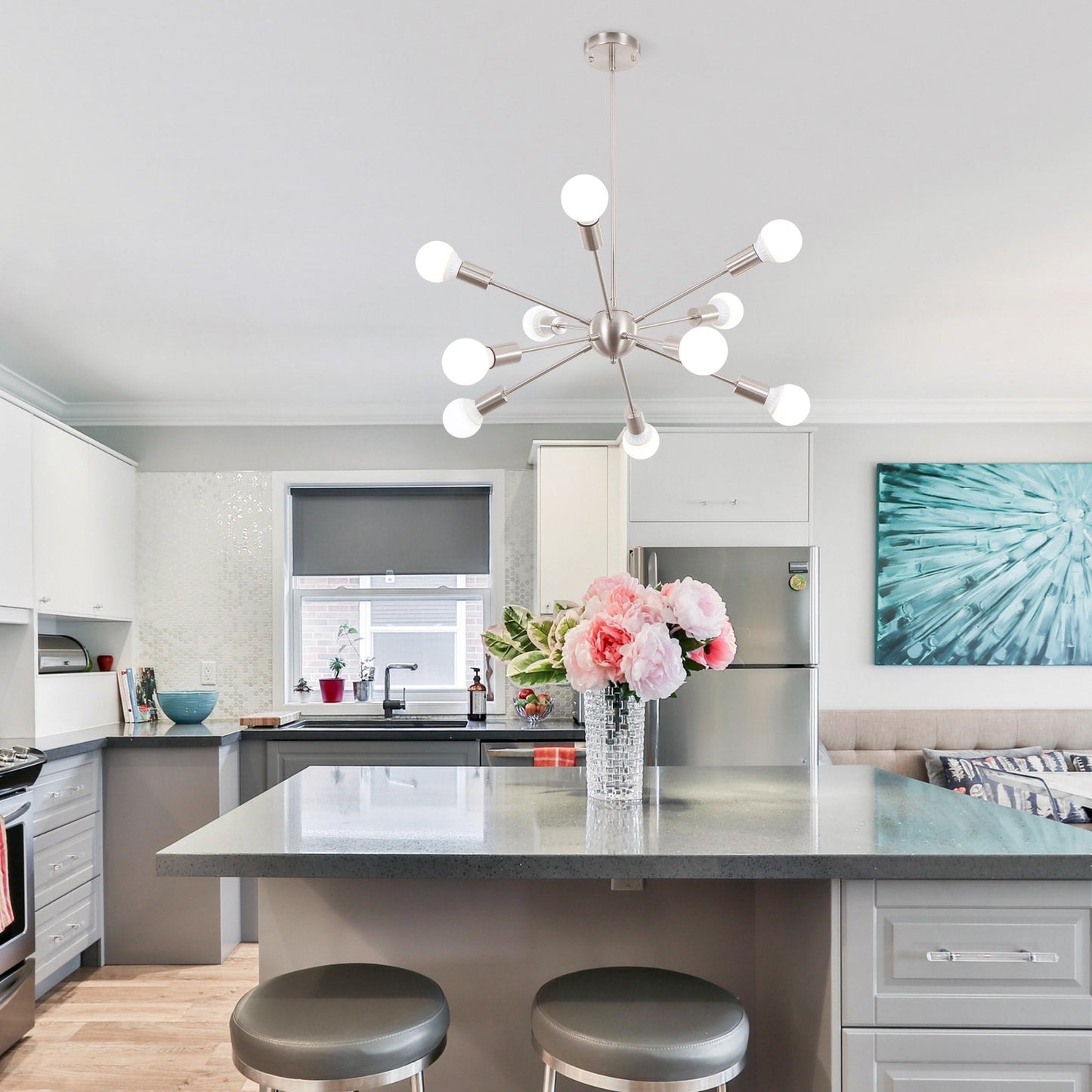 Lustre Sputnik moderne à 10 lumières réglables, plafonnier idéal pour cuisine, salle à manger, salon ou chambre - Non disponible