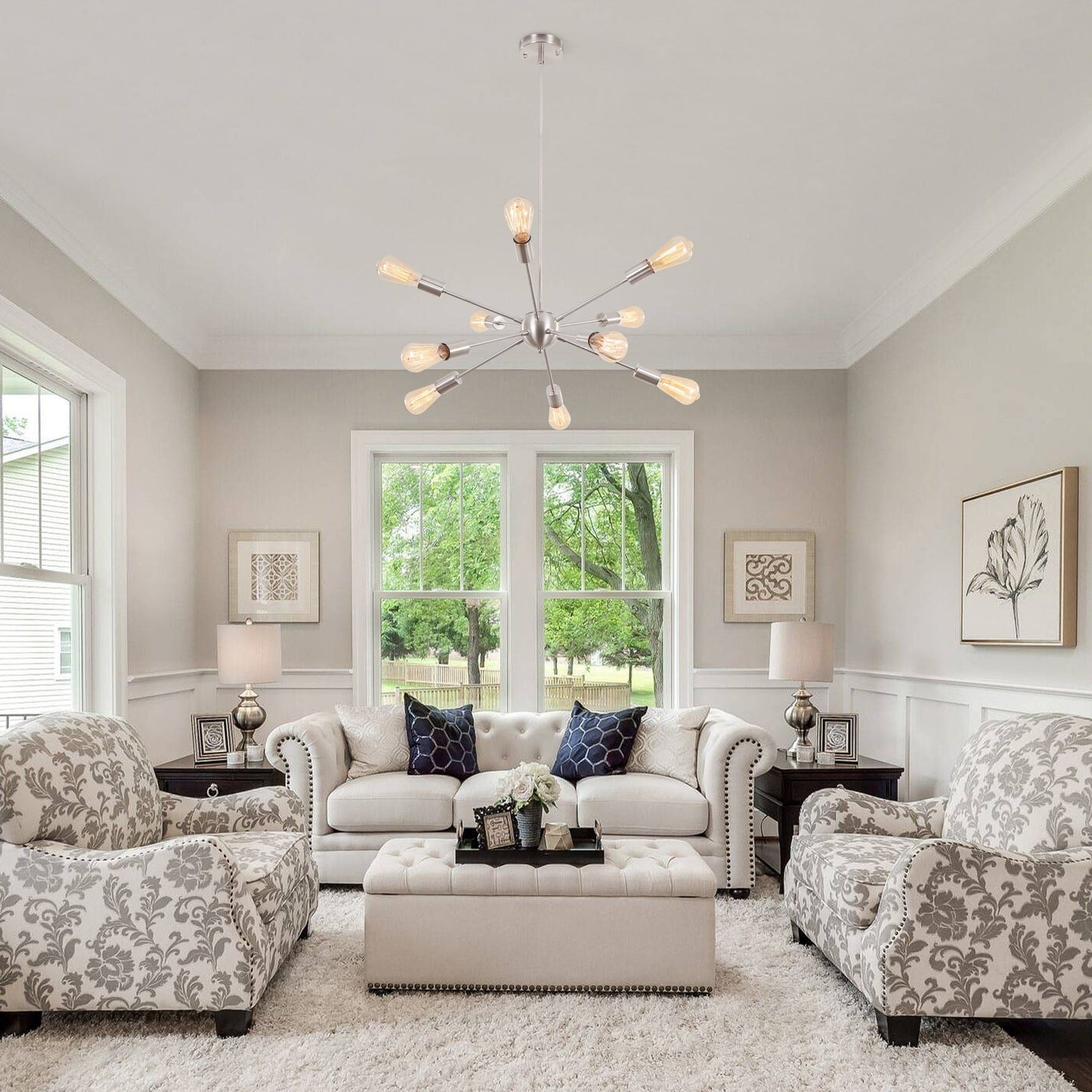 Lustre Sputnik moderne à 10 lumières réglables, plafonnier idéal pour cuisine, salle à manger, salon ou chambre - Non disponible