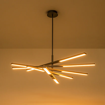 Lustre moderne linéaire à plusieurs niveaux de style Sputnik, lumière chaude 3000K, LED intégrée