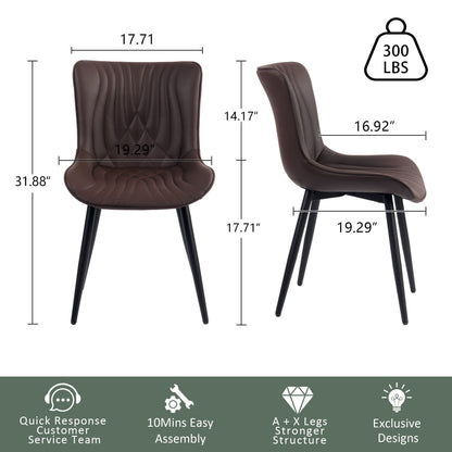 Ensemble de 2 chaises de salle à manger modernes sans accoudoirs, revêtues de cuir.