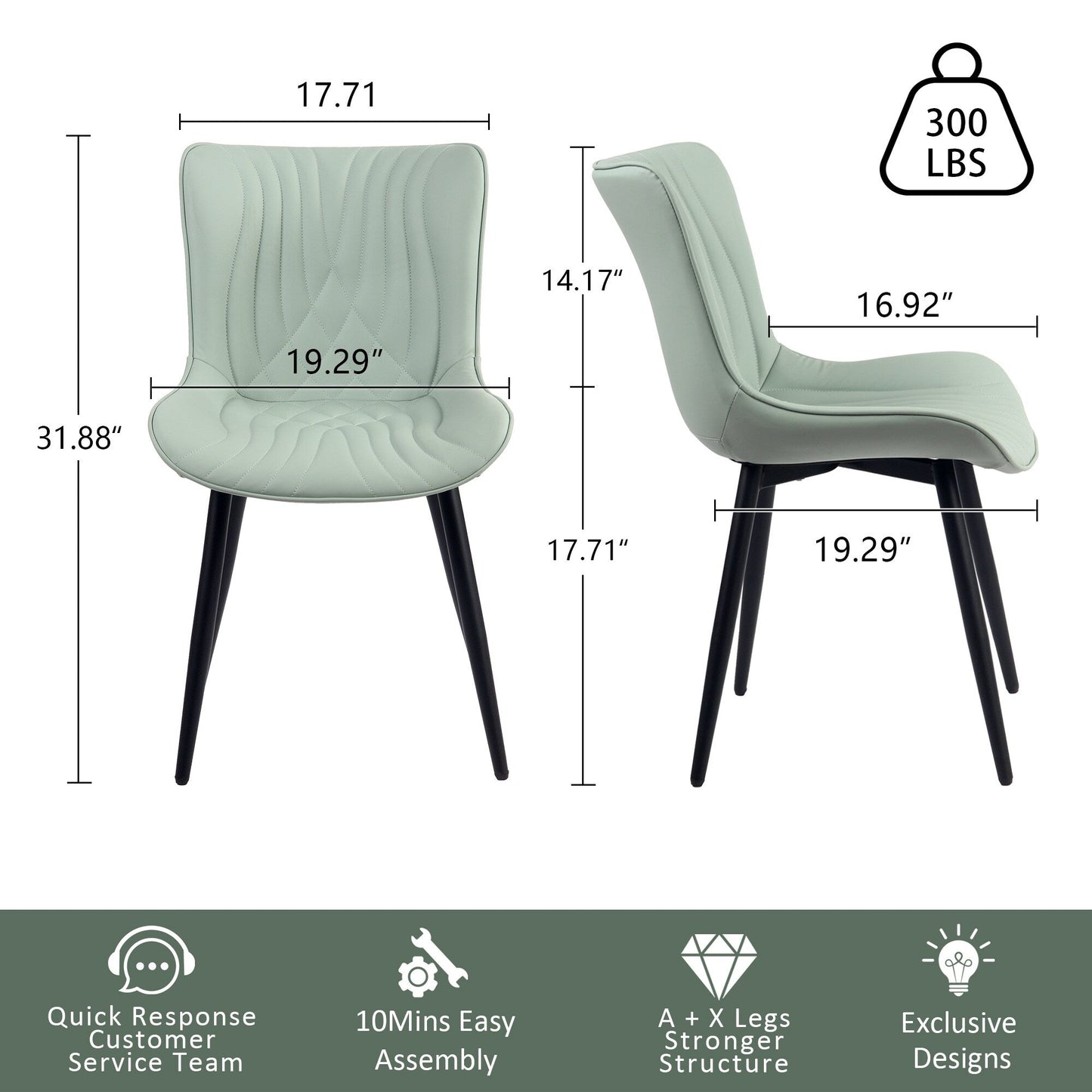 Ensemble de 2 chaises de salle à manger modernes sans accoudoirs, revêtues de cuir.