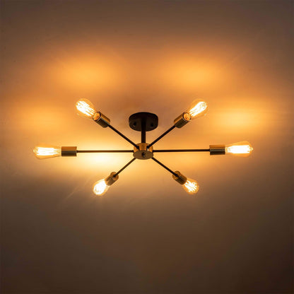 Plafonnier semi-encastré Sputnik noir/doré, idéal pour salon, cuisine, bureau, chambre ou hall d'entrée.