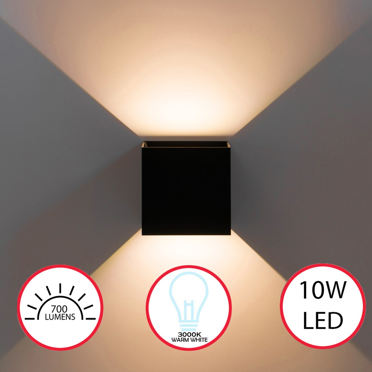 Applique murale moderne LED étanche en aluminium avec faisceau réglable, 10 watts, blanc froid 4000K, pour intérieur et extérieur.