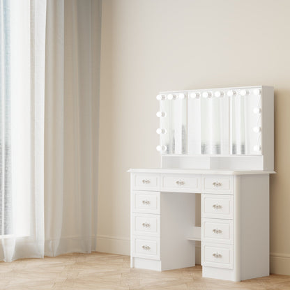 Miroir de maquillage pliable blanc moderne avec éclairage réglable - 40,2 x 54,1