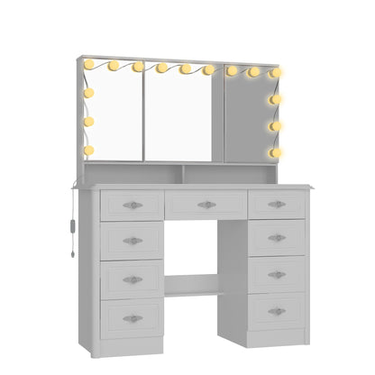 Miroir de maquillage pliable blanc moderne avec éclairage réglable - 40,2 x 54,1