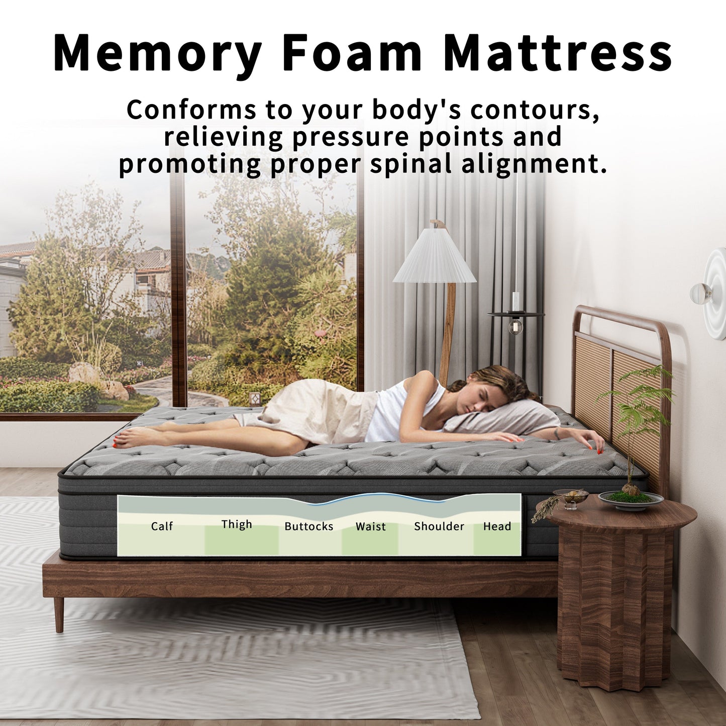 Matelas Modland Hybrid 14 pouces à plateau européen moyen, matelas à ressorts ensachés livré dans une boîte