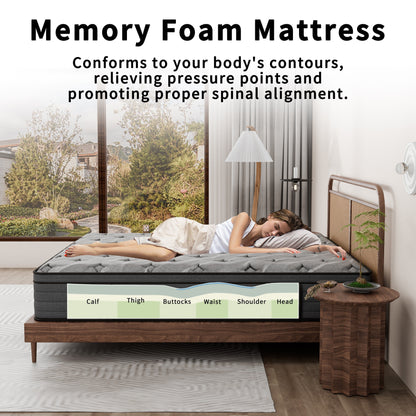 Matelas Modland Hybrid 14 pouces à plateau européen moyen, matelas à ressorts ensachés livré dans une boîte