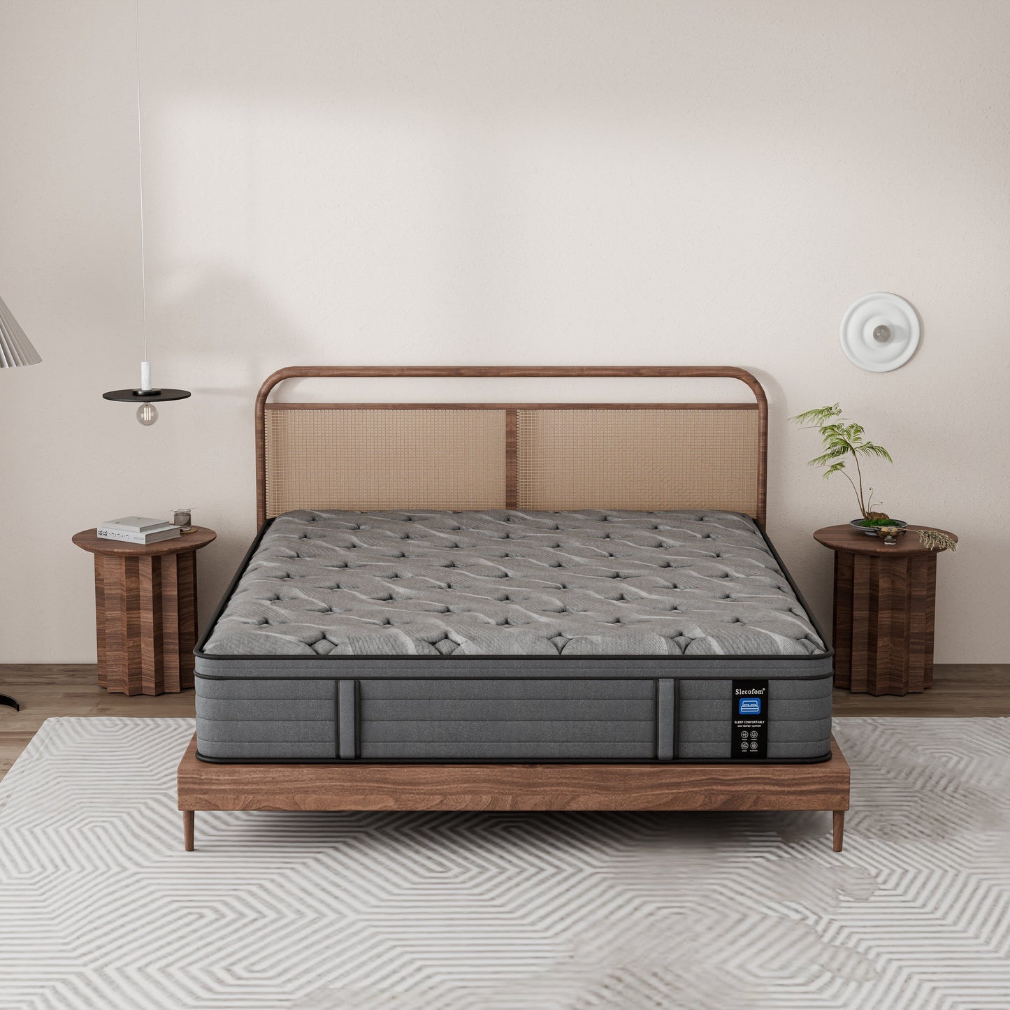 Matelas Modland Hybrid 14 pouces à plateau européen moyen, matelas à ressorts ensachés livré dans une boîte