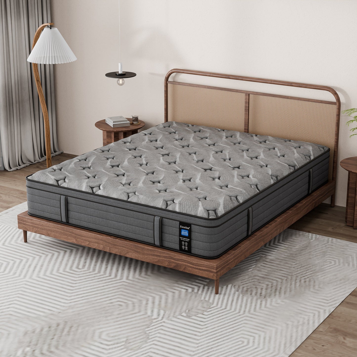 Matelas Modland Hybrid 14 pouces à plateau européen moyen, matelas à ressorts ensachés livré dans une boîte