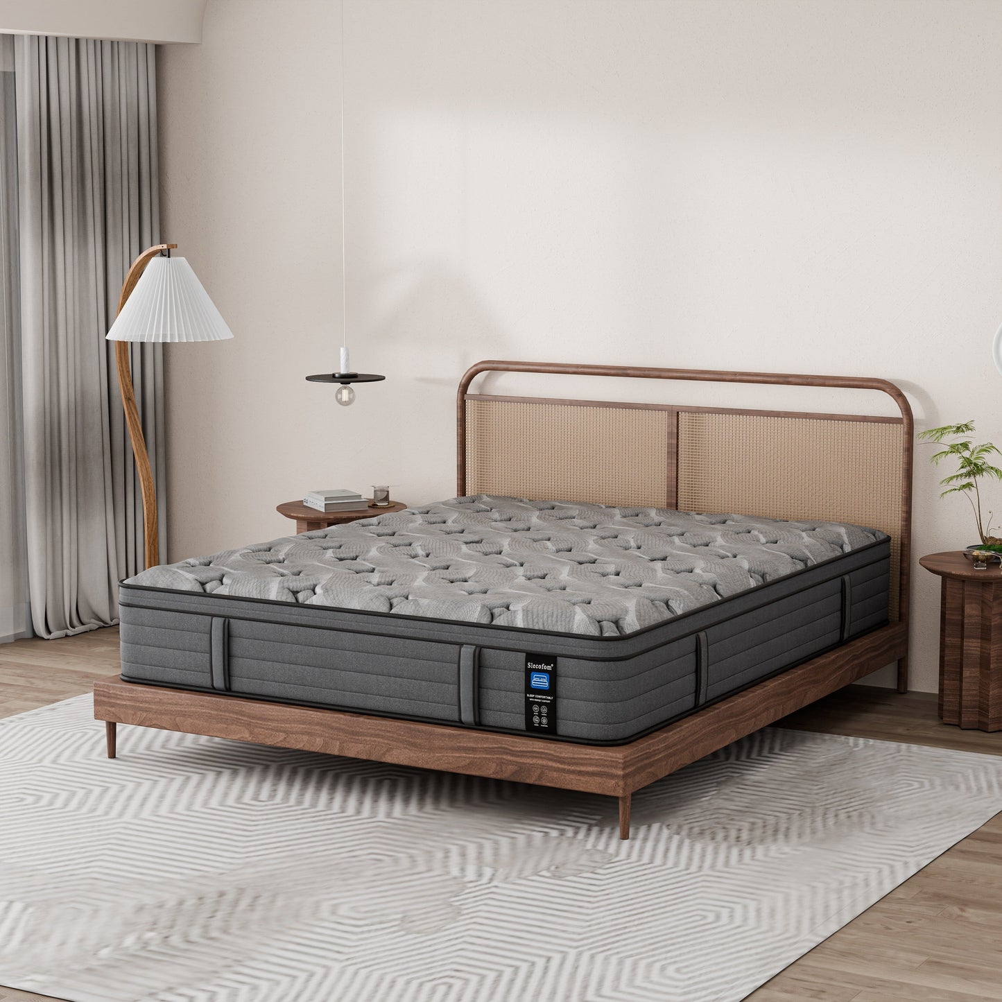 Matelas Modland Hybrid 14 pouces à plateau européen moyen, matelas à ressorts ensachés livré dans une boîte
