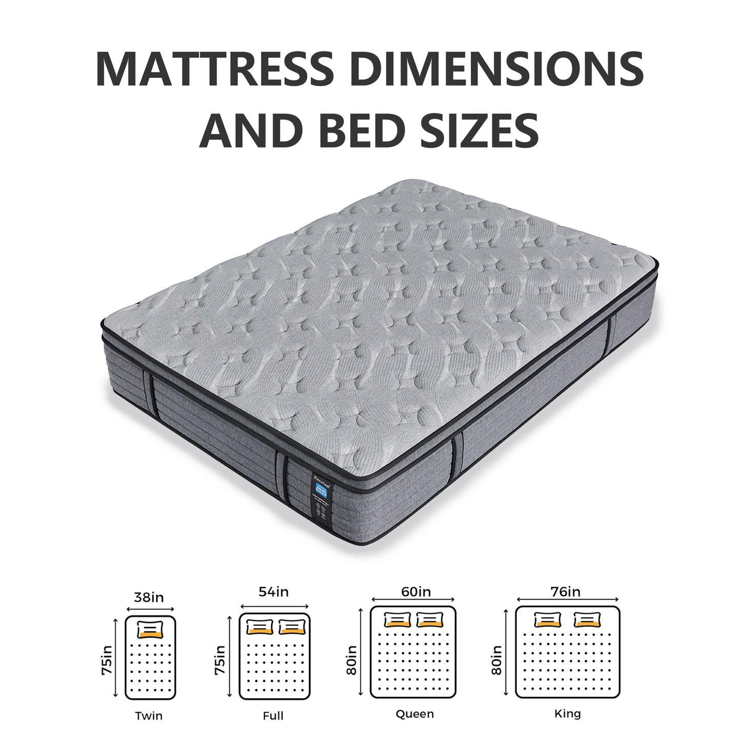 Matelas Modland Hybrid 14 pouces à plateau européen moyen, matelas à ressorts ensachés livré dans une boîte