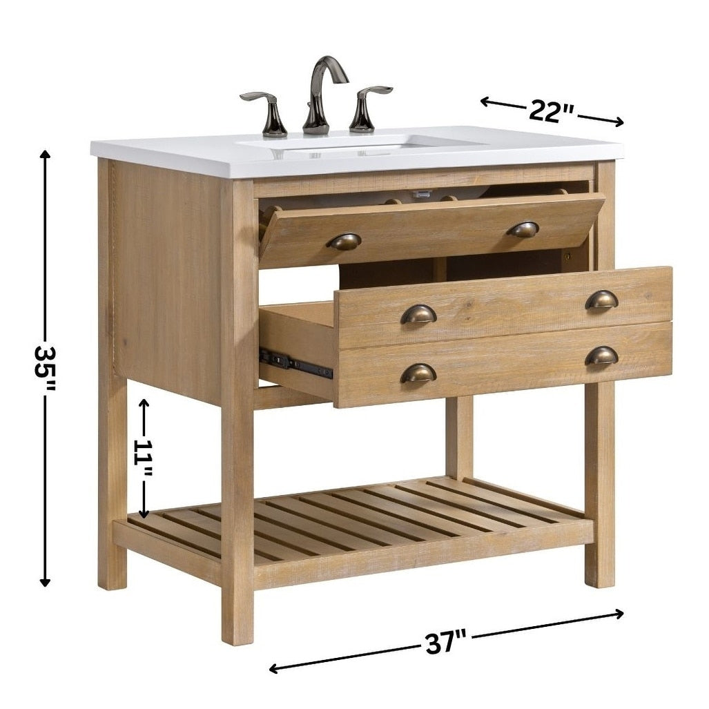 Meuble-lavabo simple Monterey 37 Farmhouse avec plan de travail