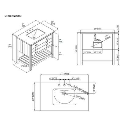 Meuble-lavabo simple Monterey 37 Farmhouse avec plan de travail
