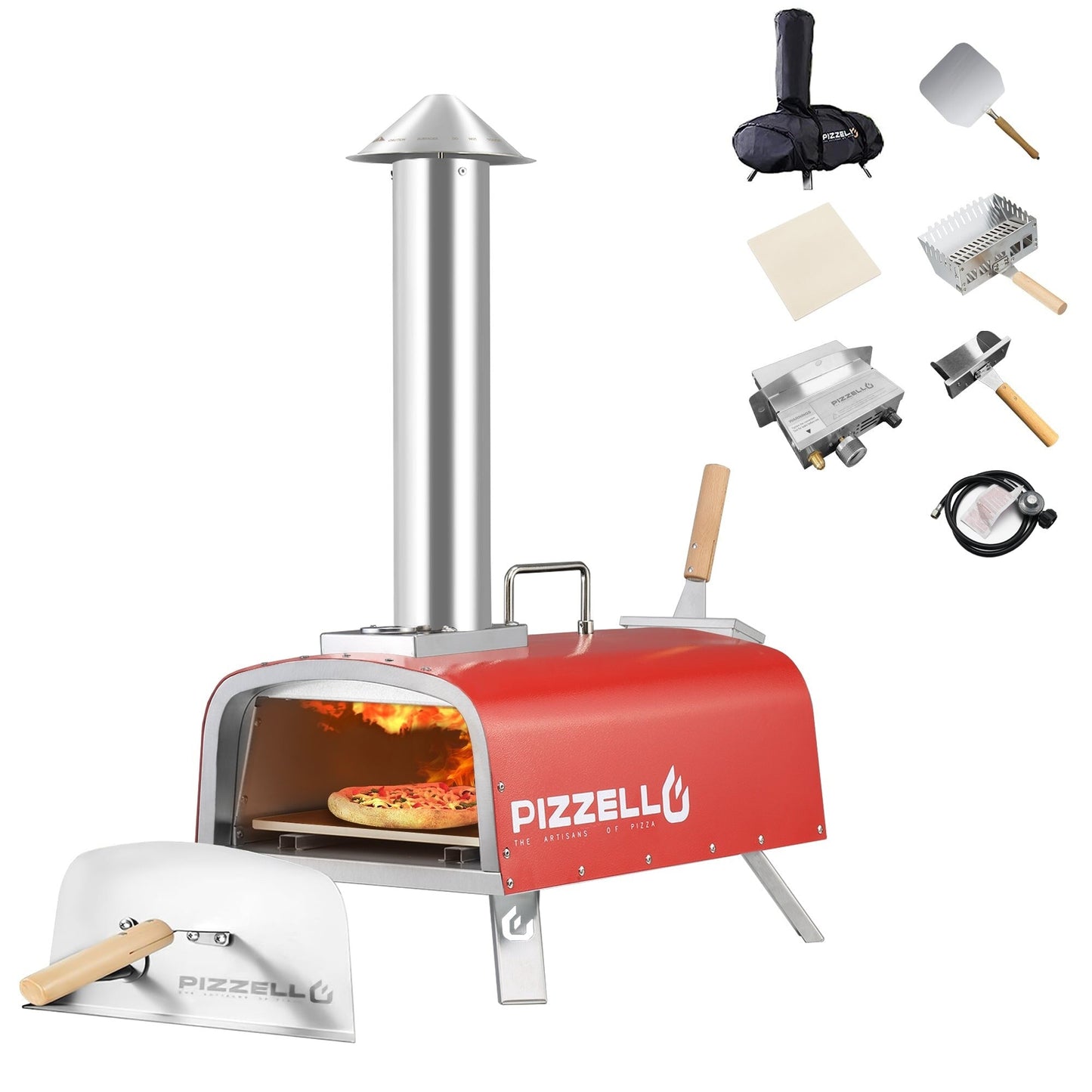 Four à pizza extérieur multi-combustibles avec brûleur à gaz et boîte à bois - 30 cm