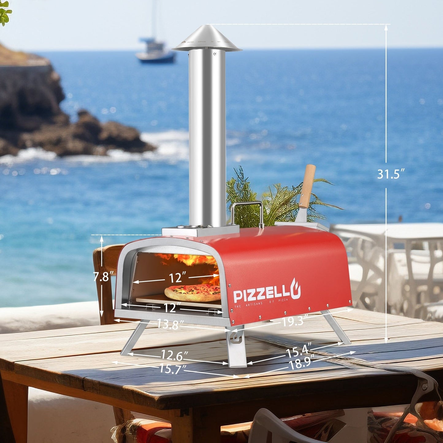 Four à pizza extérieur multi-combustibles avec brûleur à gaz et boîte à bois - 30 cm