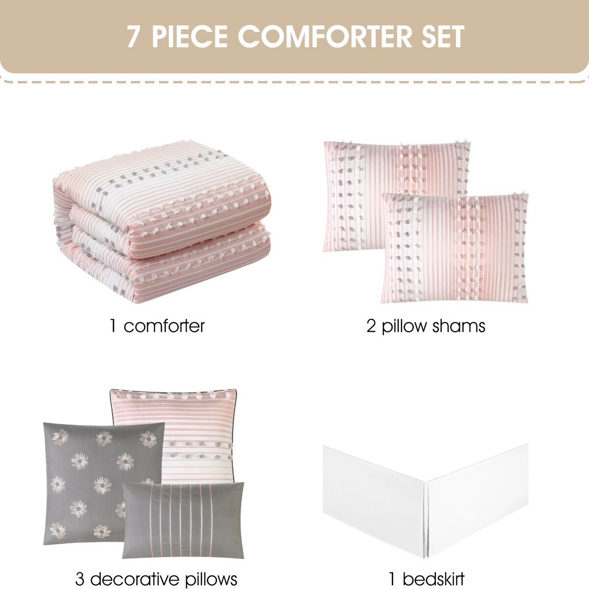 Ensemble de couette 7 pièces à rayures modernes Nanshing Jessy
