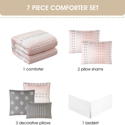 Ensemble de couette 7 pièces à rayures modernes Nanshing Jessy