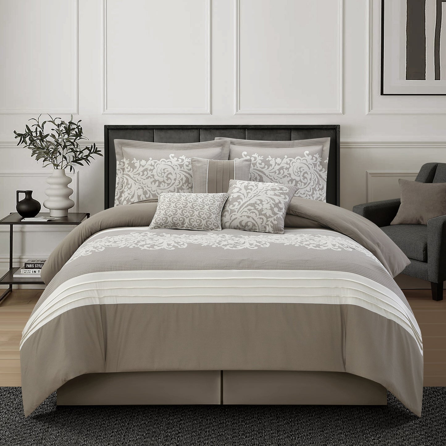 Ensemble de couette 7 pièces Nanshing Salem Damask Jacquard