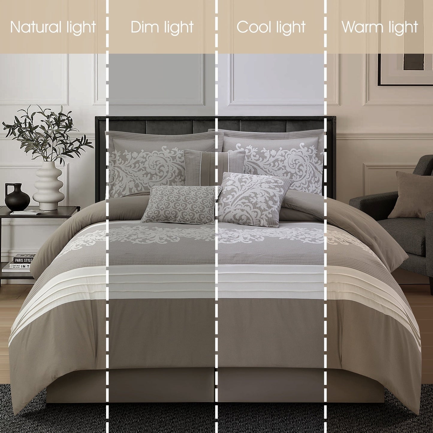 Ensemble de couette 7 pièces Nanshing Salem Damask Jacquard