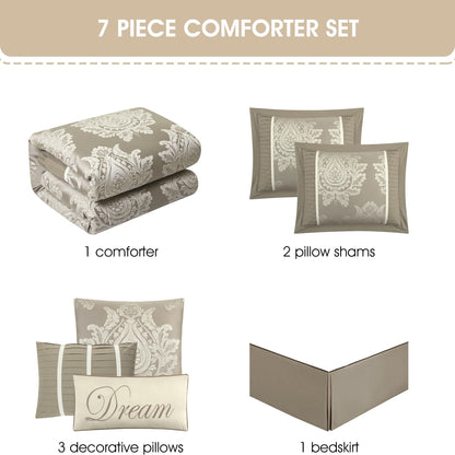Ensemble de couette traditionnel damassé Nanshing Tiana 7 pièces
