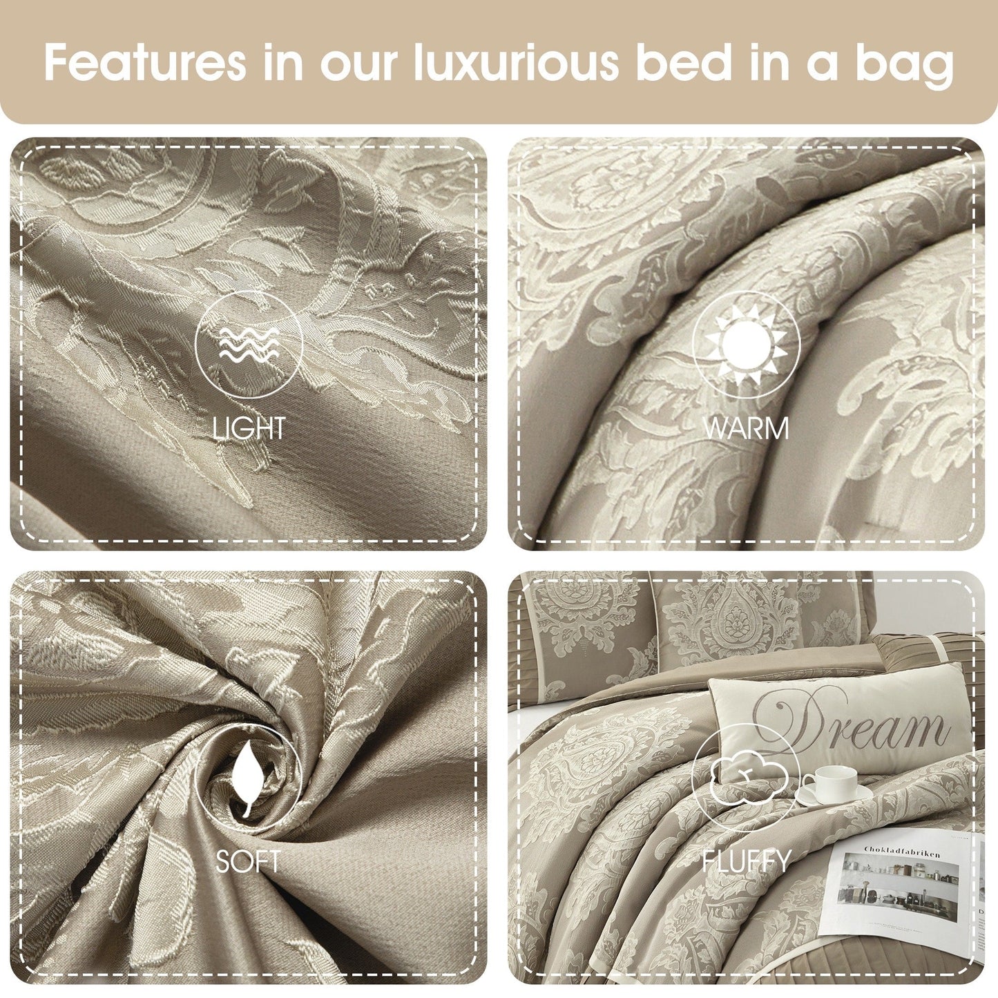 Ensemble de couette traditionnel damassé Nanshing Tiana 7 pièces